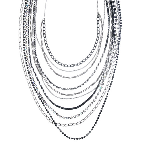Multi Row Chain And Crystal Necklace on a white background