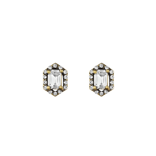 PAVE HEXAGON STUD EARRINGS on a white background