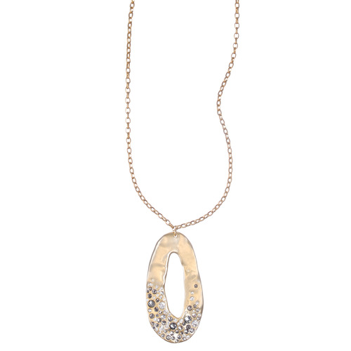 Organic Pavé Oval Pendant Necklace on a white background