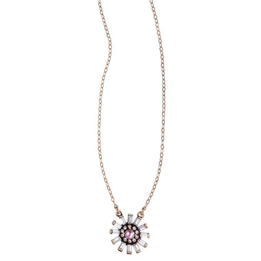 Baguette Flower Pendant Necklace on a white background