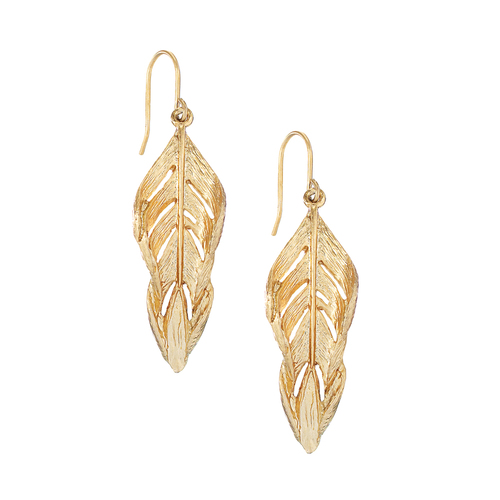 Sculpted Feather Drop Earrings on a white background
