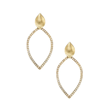 Open Pavé Leaf Earrings on a white background
