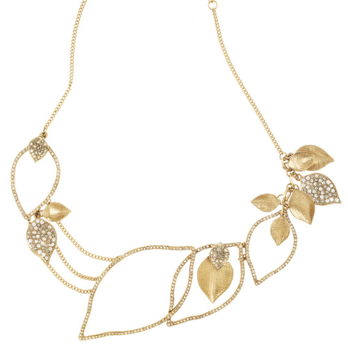 Pavé + Textured Leaves Drama Necklace on a white background