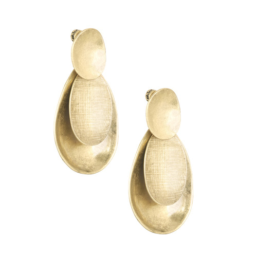Overlapping Metal Disc Earrings on a white background