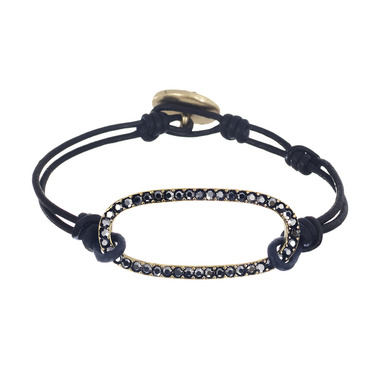 Crystal Pavé Oval Leather Wrap Bracelet on a white background