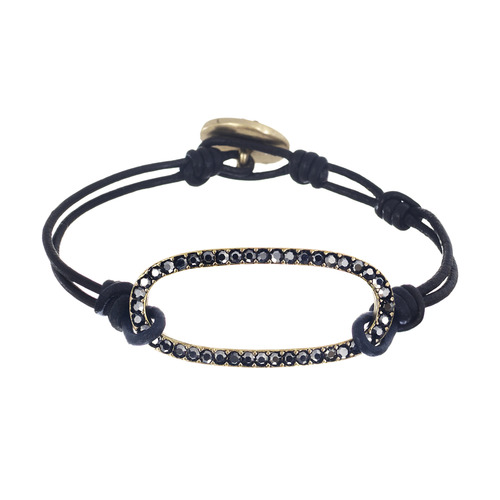 Crystal Pavé Oval Leather Wrap Bracelet on a white background