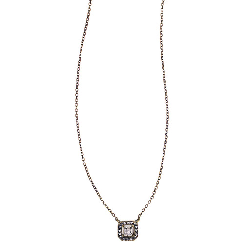 Crystal Square Pendant Necklace on a white background