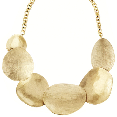 Overlapping Metal Disc Collar Necklace on a white background