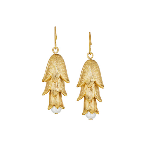 Nested Bellflower + Pearl Earrings on a white background