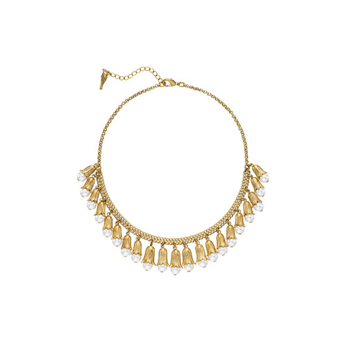 Bellflower + Pearl Collar Necklace on a white background