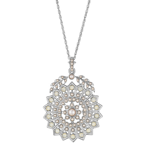 Starburst + Seed Pearl Long Pendant on a white background