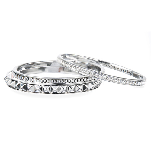 Pyramid Pave 3 Row Bangle Set on a white background