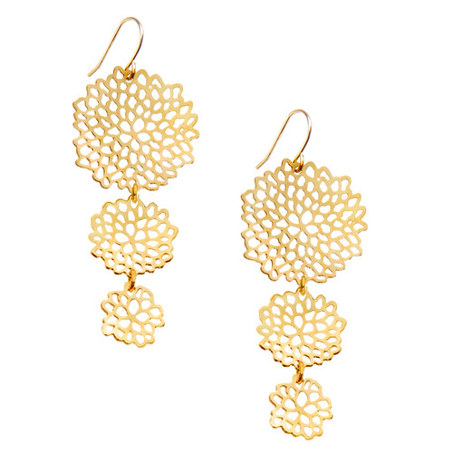 Cascading Pom Pom Earrings on a white background
