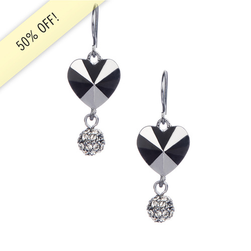 Faceted Metal Heart Drop Earrings on a white background