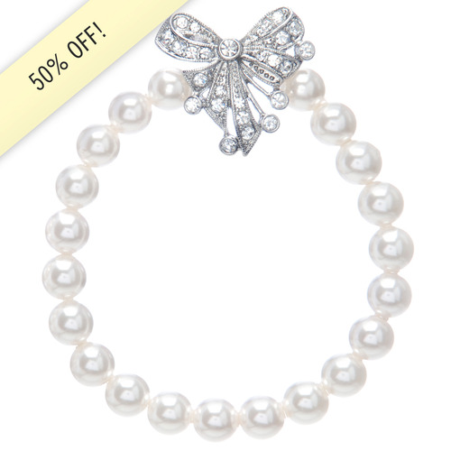 Bow + Pearl Bracelet on a white background