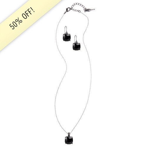 Cushion Cut Drop Earrings + Pendant Set on a white background