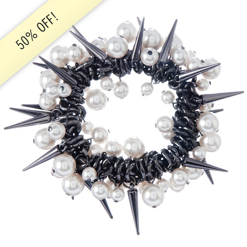 Pearls + Spikes Stretch Bracelet on a white background