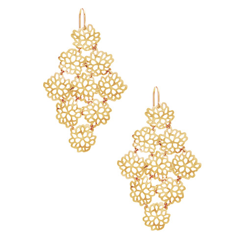 Pom Pom Chandelier Earrings on a white background