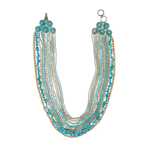 Turq + Patina Multi Strand Bib Necklace on a white background