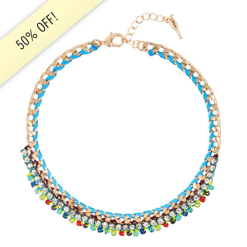 Beaded + Braided Collar Necklace on a white background