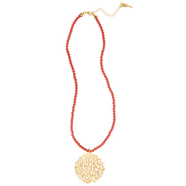 Coral Branch Pendant Necklace on a white background