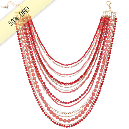 Multi Strand Coral Bib Necklace on a white background