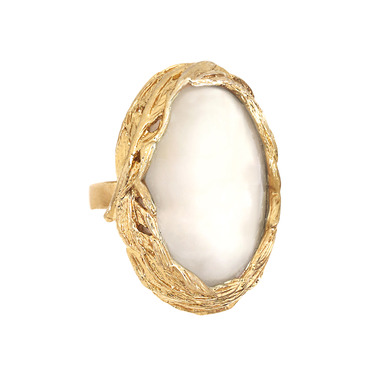 Feather + Stone Ring on a white background