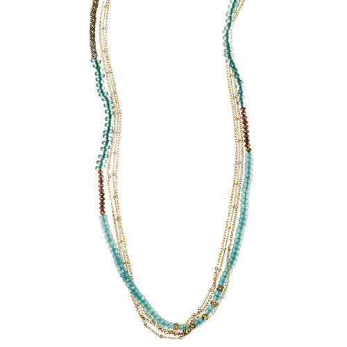 Multi-Strand Bead + Chain Necklace on a white background