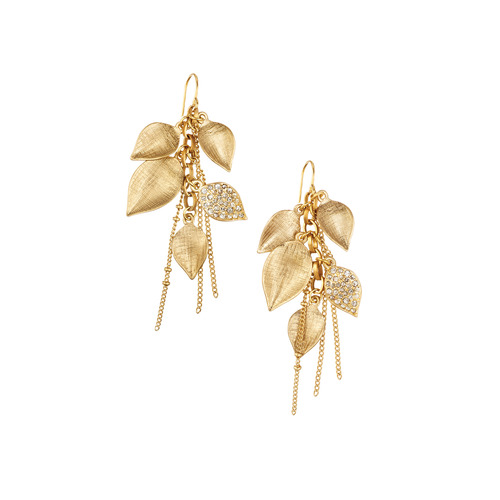 Pave + Metal Leaf Cluster Earrings on a white background