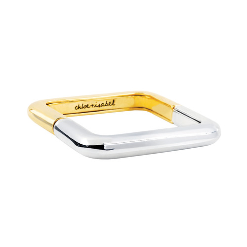 Two Tone Metal Square Stretch Bracelet on a white background