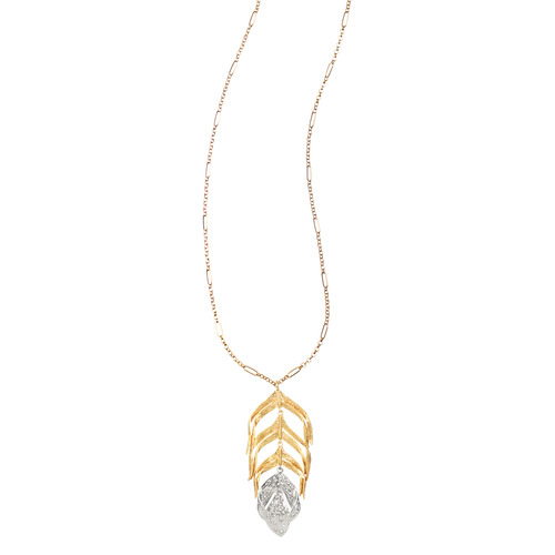 Cascading Feather Pendant Necklace on a white background