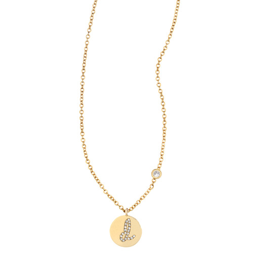 Pavé Initial Disc "D" Charm Pendant on a white background
