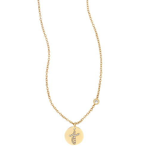 Pavé Initial Disc "J" Charm Pendant on a white background