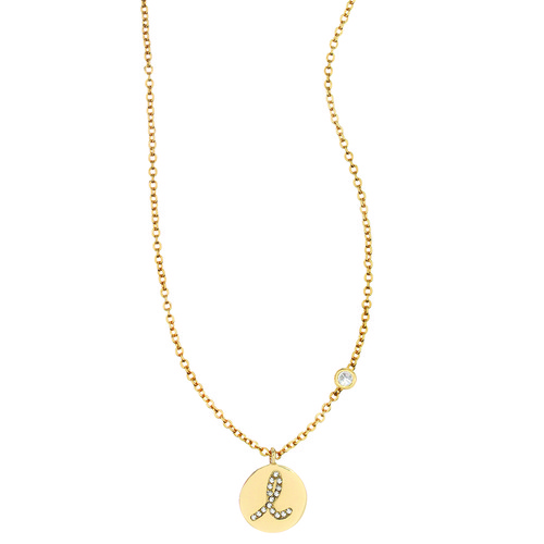 Pavé Initial Disc "L" Charm Pendant on a white background