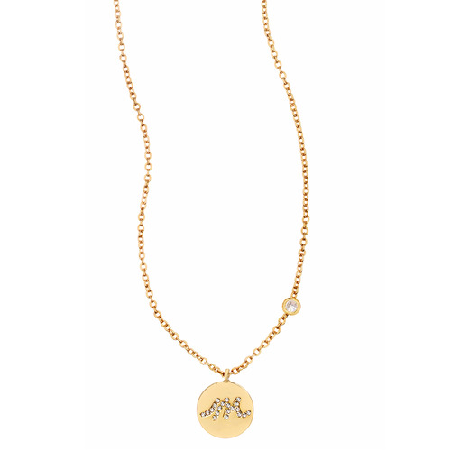 Pavé Initial Disc "M" Charm Pendant on a white background