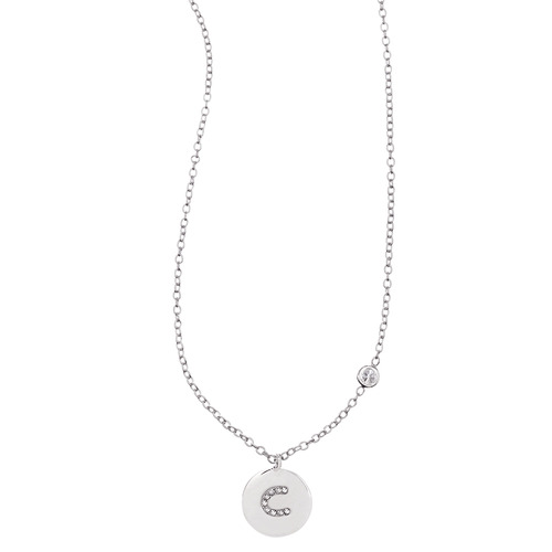 Pavé Initial Disc "C" Charm Pendant on a white background