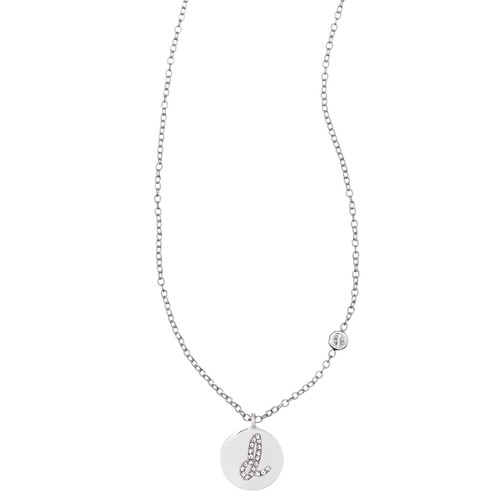 Pavé Initial Disc "D" Charm Pendant on a white background