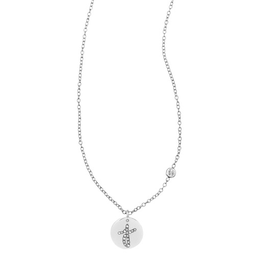 Pavé Initial Disc "J" Charm Pendant on a white background