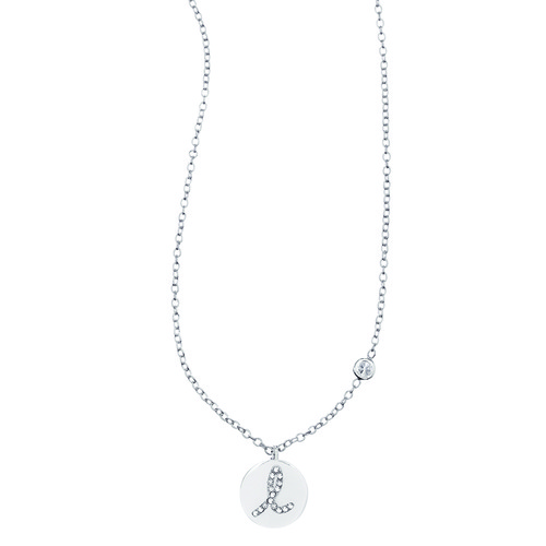 Pavé Initial Disc "L" Charm Pendant on a white background