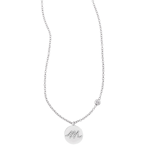 Pavé Initial Disc "M" Charm Pendant on a white background