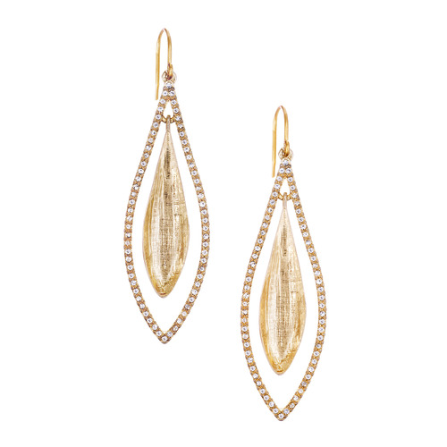 Sculpted Leaf and Pavé Frame Drop Earrings on a white background