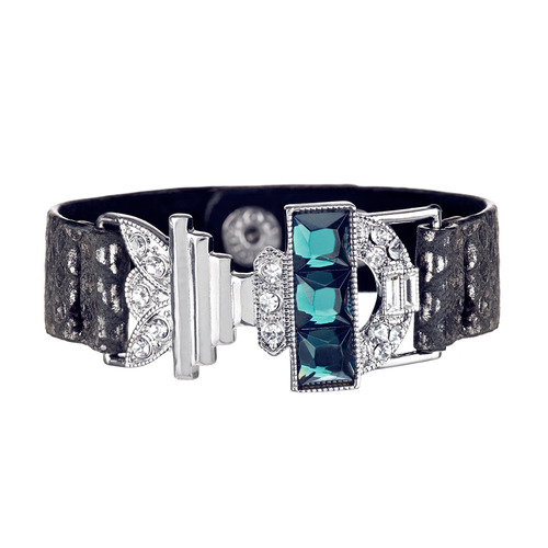 Deco-Detailed Leather Wrist Wrap on a white background