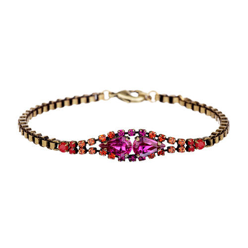 Eclectic rhinestone + box chain bracelet on a white background