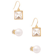 Duo of Pearl Stud + Crystal Drop Earrings
