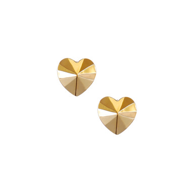 Faceted Metal Heart Stud Earrings on a white background