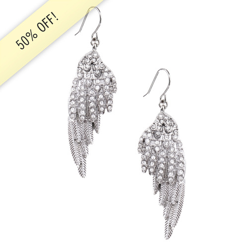 Pave Crystal Wing Earrings on a white background