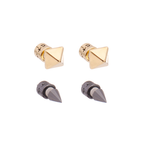 Duo of Spike + Pyramid Stud Earrings on a white background